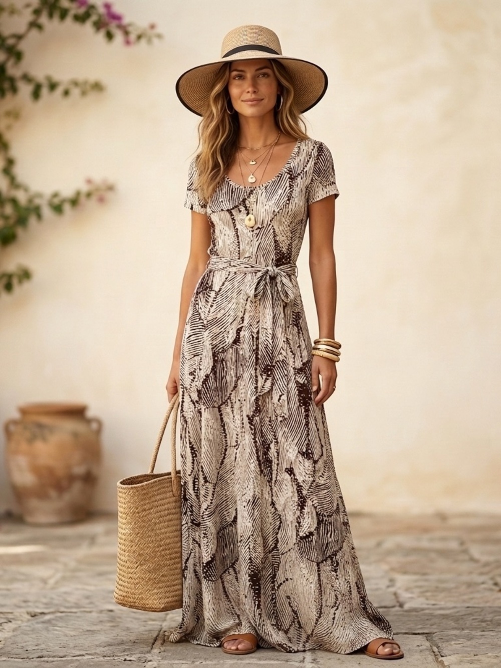 Authentic 70s DVF Brown/Cream Cotton A-Line Maxi Dress Sz S Collectable Designer